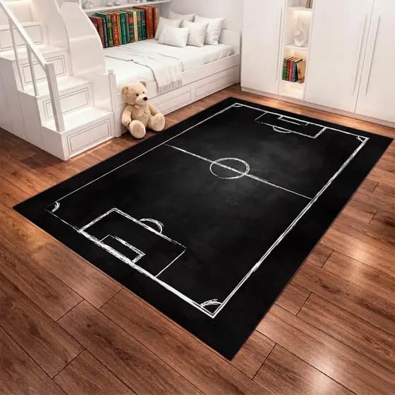 Tapete Quarto Menino Grande Tema Futebol Jogos Decoração Preto Antiderrapante