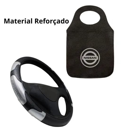 Capa de Volante Automotivo Carro Universal Prata + Lixinho Multiuso Nissan