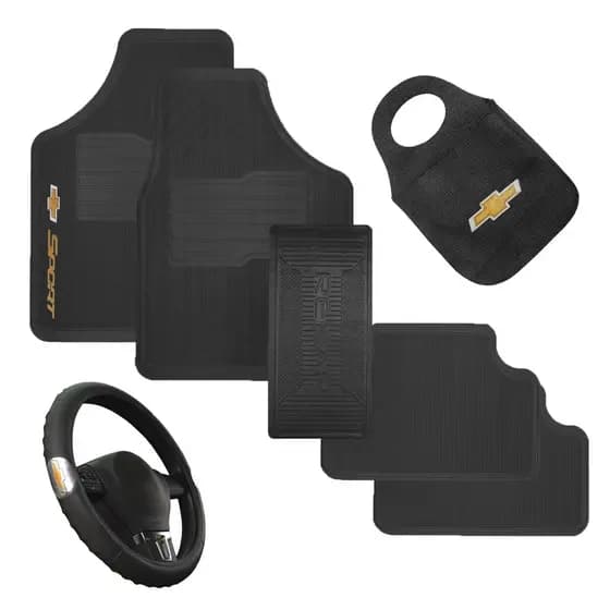 Kit Jogo Tapete Automotivo Carro Chevrolet + Capa Volante + Lixeira Personalizada