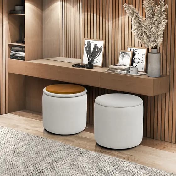 kit 2 puff reforçado com baú moderno luxo decoração quarto sala escritório