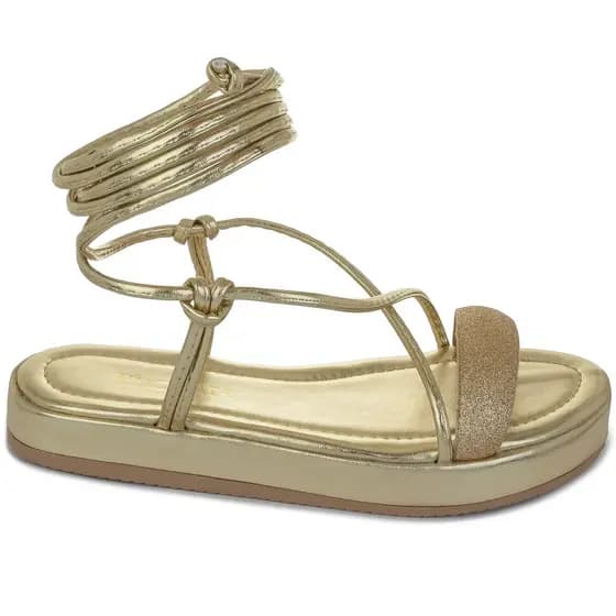 Sandalia FlatForm Papete Feminina de Amarrar Dourada Verão Fashion Blogueira Ref: 605