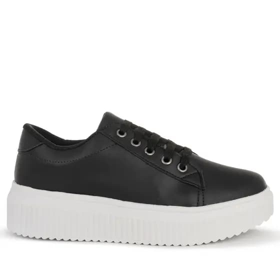 Tênis Feminino Casual Grip Caixa Alta Preto Com Cordão Leve e Confortável Ref: 1.100