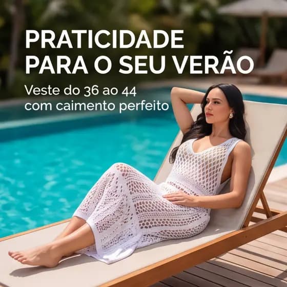 Vestido Furão Saída de Praia ou Piscina Tricot Trabalhado Charmy tricot