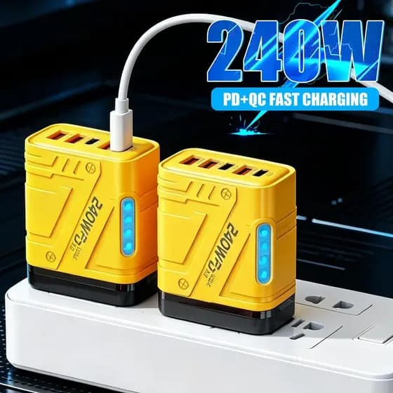 Carregador Mecha Plug-and-Play 240W-Indicador LED 3PD + 2QC Estação De Carregamento-Adaptador De Escritório De Viagem Co