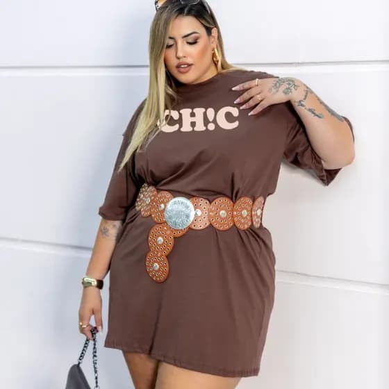 Camisetão Feminino Plus Size Oversized 100% Algodão T-Shirt Vestidão Tendência