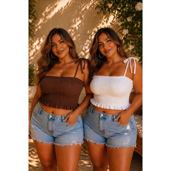 Kit 2 Cropped Blusa grande Plus Size Lastex Feminina Alcinha Regulável Confortável do 36 ao 52