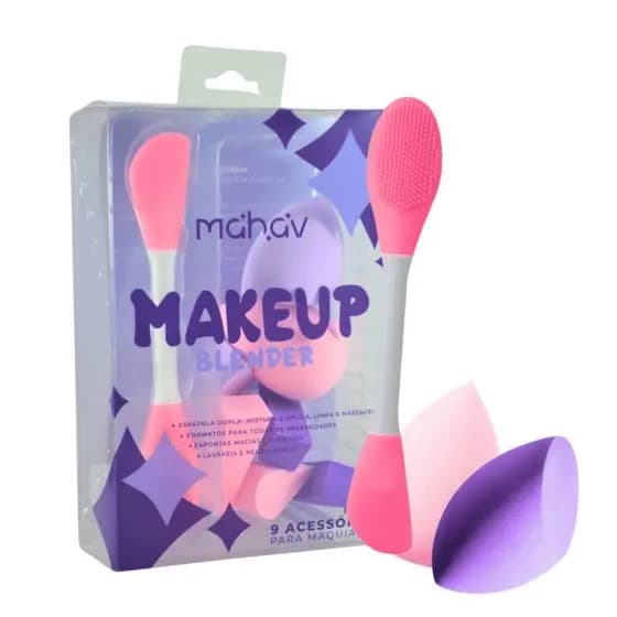 Kit Makeup Blender 09 Acessórios Mahav Esponjas e Espátula Facial Maquiagem
