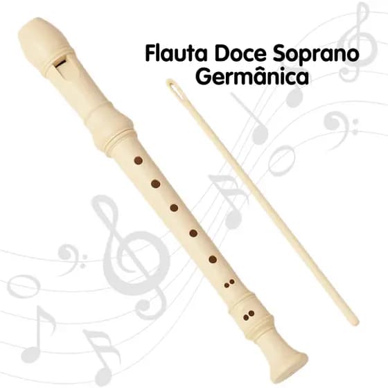 Flauta Doce Soprano Germânica Escolar Com Capa E Vareta Limpeza FLTDO
