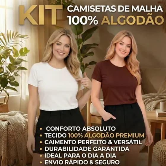 Kit 2 Camisetas Feminina Baby Look 100% Algodão Premium Básica Lisa