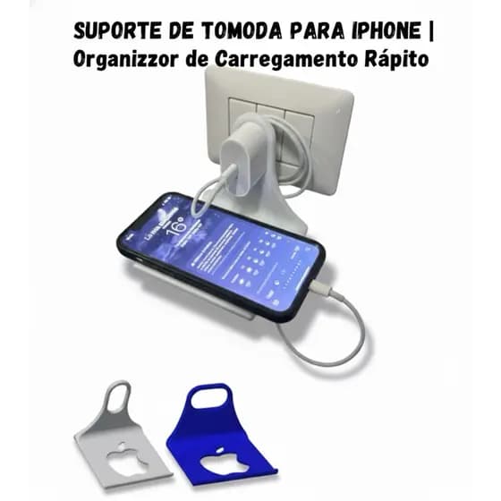 Suporte Carregador iPhone de Tomada | Organizador Parede Celular Apple