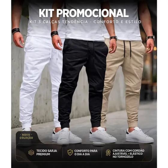 Kit 3 Calças Jogger Jeans Sarja Moda Urbana Streetwear