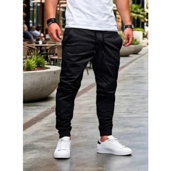 Calça Jogger Preta Masculina Calça Adulto Calça Com Punhos Nas Pernas