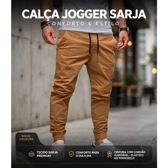 Calça Masculina Jogger Em Tecido Leve Calça Adulto Moderna