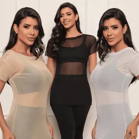 Kit 02 Blusa Feminina Plus Size de Tule Academia Treino Respiravél Transparência Feminino