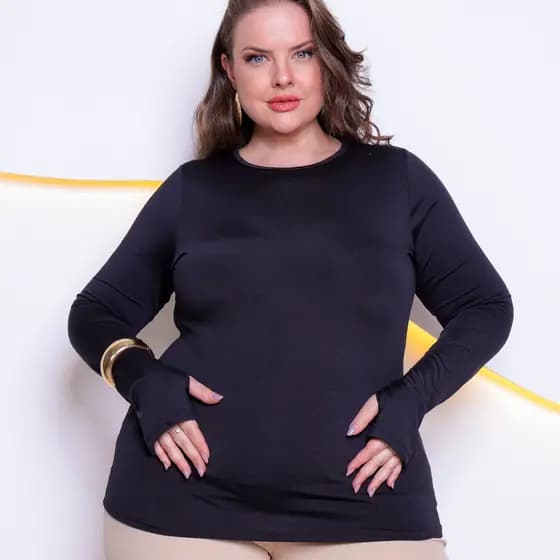 Blusa Manga Longa Basica Feminina Gola Careca Plus Size M ao G3 Manga Cumprida Inverno Segunda Pele