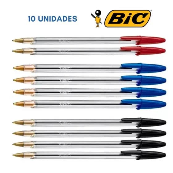 Kit 10 Canetas Bic Cristal Azul 1.0mm Escrita Uniforme Alta Qualidade-Canetas Cristal 1.0 Média Bic