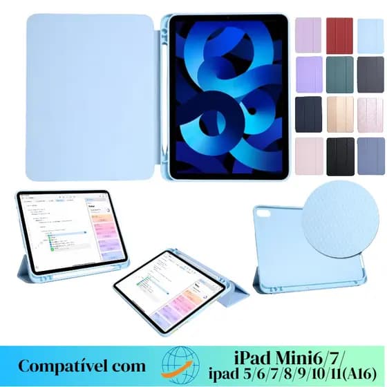 capa com porta caneta para ipad 7/8/9/10/11 (A16) , Air 3/4/5/M2/M3, Pro 11"/12.9" Air 13"