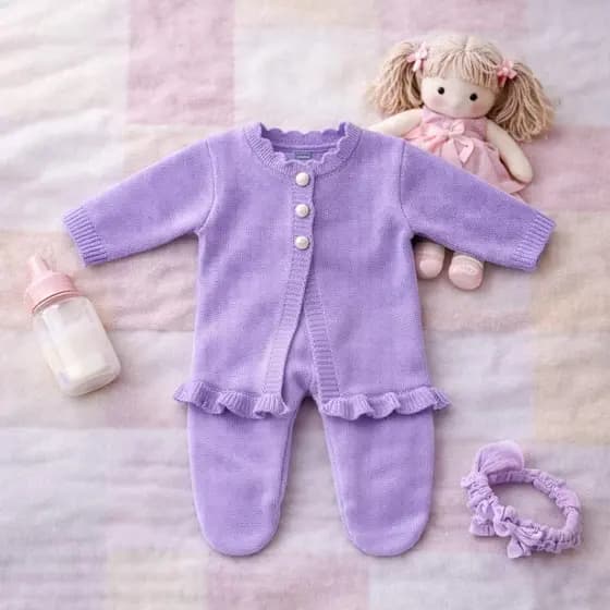 Conjunto Casaquinho Babado Bebe Menina Recém Nascido RN Trico Tricot