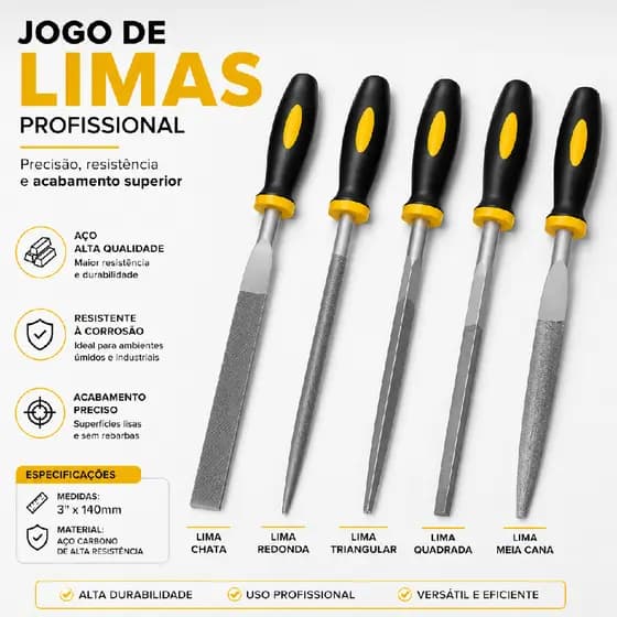 KIT 5 FERRAMENTAS MINI LIMAS PONTA AGULHA MADEIRA 3MMX 140MM