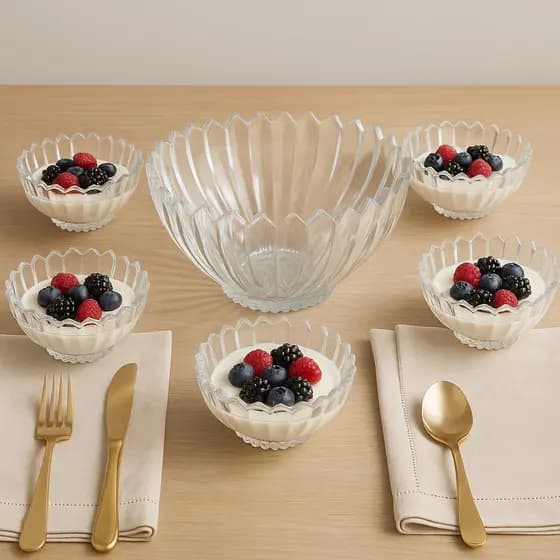 Conjunto 7 Bowls de Sobremesa Tropical Vidro Premium Peças Sofisticadas Luxo Plasvale Glass