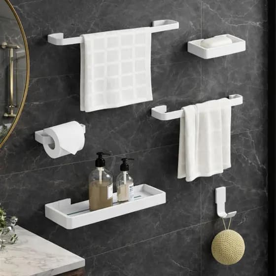 Kit Acessórios Para Banheiro 6 Peças Preto Em Alumínio Durável Lavabo