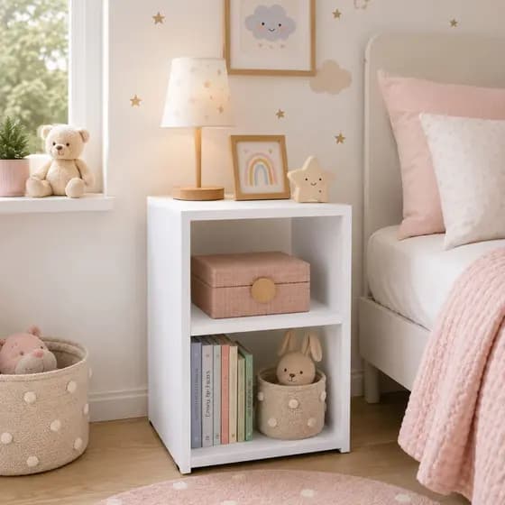 Mesa de Cabeceira Infantil com Nichos Criado Mudo para Criança Bebê Organizador Brinquedoteca Quarto