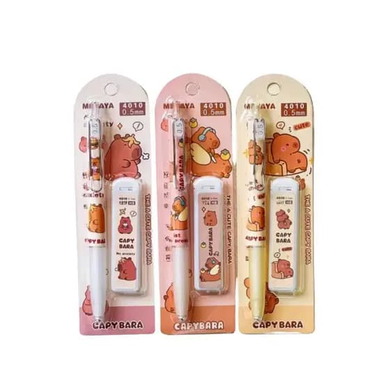 Kit Lapiseira Capivara com Grafite | Papelaria Kawaii Fofa para Escola e Estud