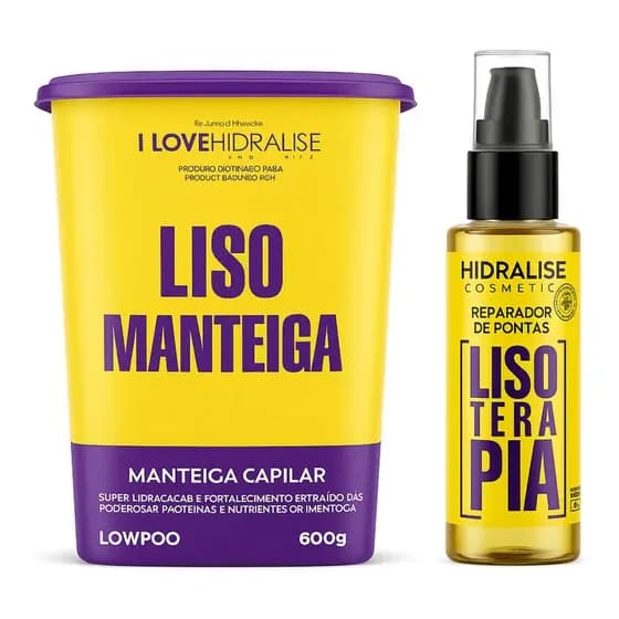 Kit Manteiga Capilar Liso Manteiga 600g + Óleo Reparador de Pontas Lisoterapia 60ml