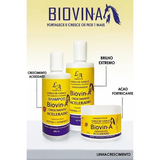 Kit Crescimento Acelerado Biovin-A com Vitamina A e Biotina Força de Cavalo - Cosmeticos 300g