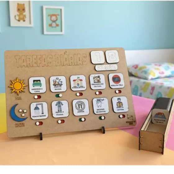 Quadro de Rotina Infantil Educativo com Tarefas interativas Organização Crianças