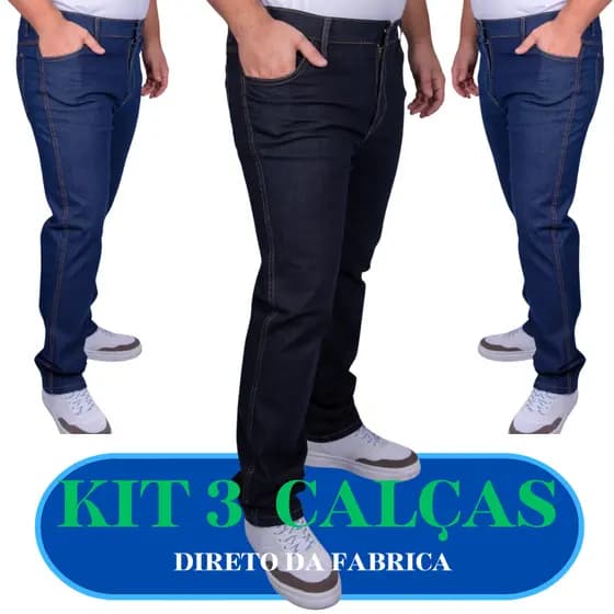 Kit 3 calça jeans masculina para Rodeio – Azul e Preto, Tradicional e com Elastano