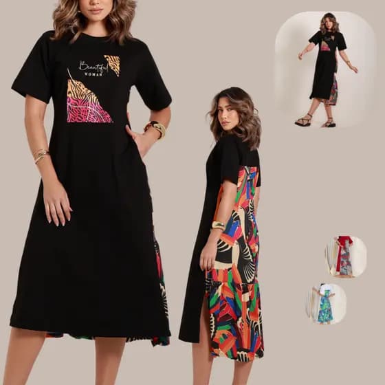 Vestido Feminino Costa Estampada100% Algodão Confortável Casual Moderno