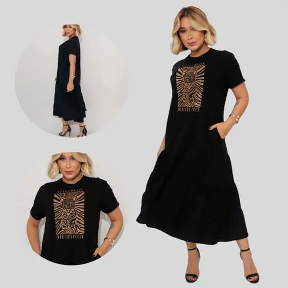 Vestido Longo Feminino Moderno Leve Confortável 100% Algodão
