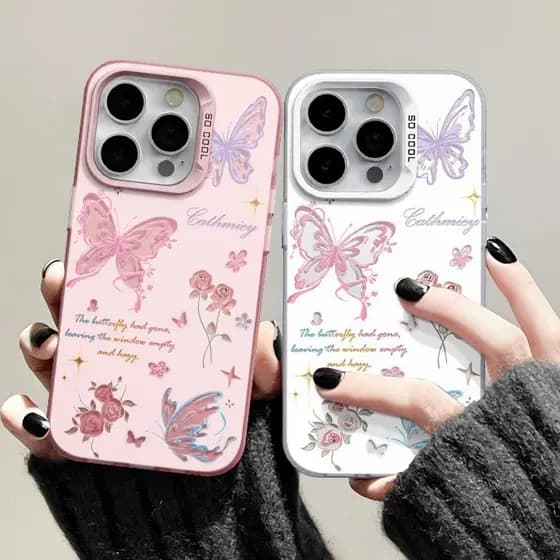 Menina Borboleta Rosa Capinha Capa para Samsung A55 A54 A16 A34 A23 A05 A55 A35 S24 S25 Plus Ultra acrílico Anti-impacto