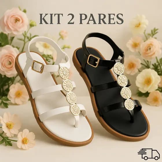 Kit 2 Pares Sandália Papete Feminina Rasteirinha Macia e Moderna Promoção - Caribe