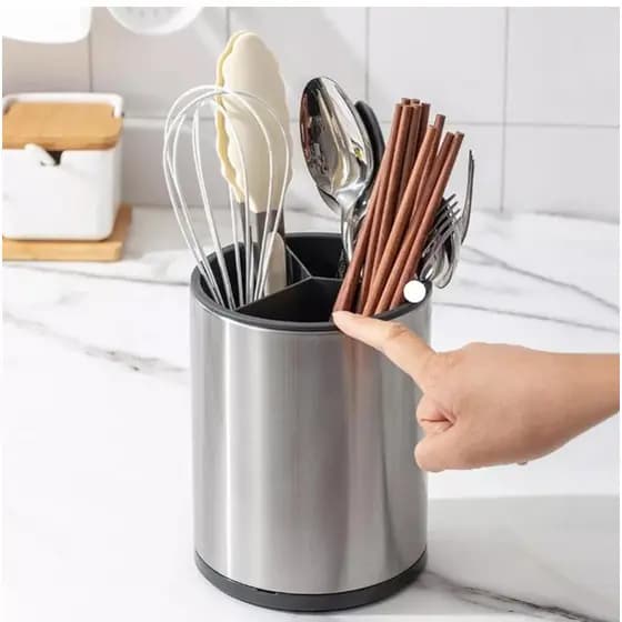 Escorredor Porta Talheres Inox Giratório 360° Organizador de Cozinha Bancada