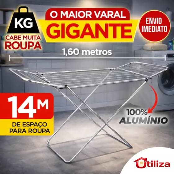 Varal P/ Roupas De Chão 100% Alumínio Grande Reforçado Com Abas Dobrável Retrátil Resistente
