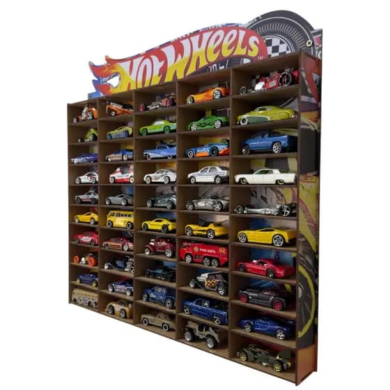 Prateleira Porta 50 Miniaturas Hot Wheels Expositor Decorativo Quarto Criança Coleção