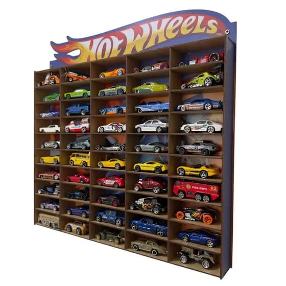 Expositor Porta Carrinhos Hot Wheels Enfeite De Sala Nicho Coleção Miniaturas Madeira Mdf Adesivado