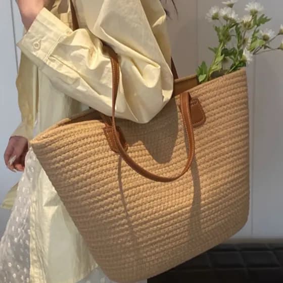 Bolsa de palha de grande capacidade para férias casuais praia portátil nova moda bolsa de ombro tecida