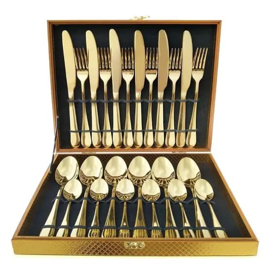 Kit Faqueiro Maleta De Talheres Inox 24 Peças Com Dourado Chique