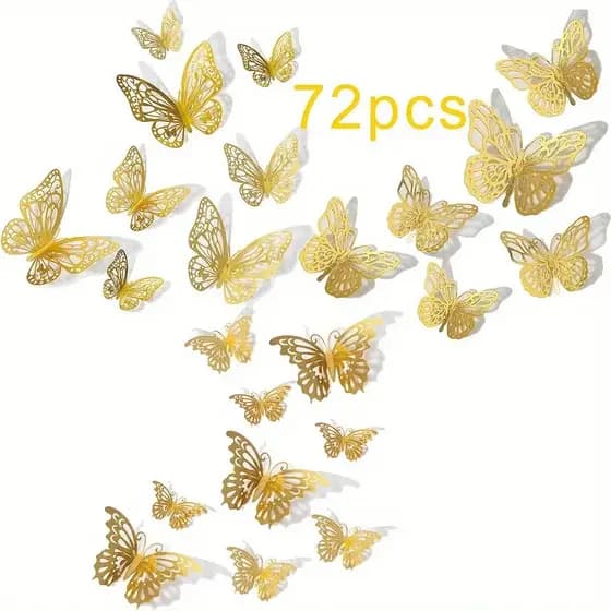 Kit 72 Borboletas Decorativas Artificial 3D para Decoração de Parede Festa Balão Bexiga Jardim