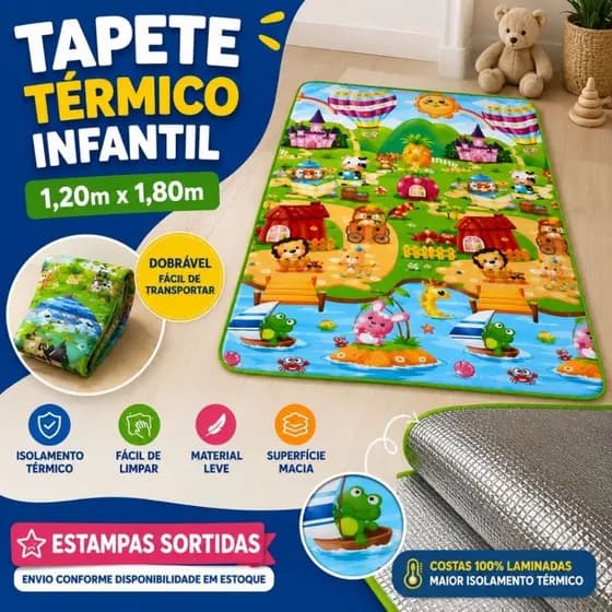 Tapete Unissex Térmico Infantil Bebê 1,20x1,80m Dobrável Impermeável Educativo Atividades