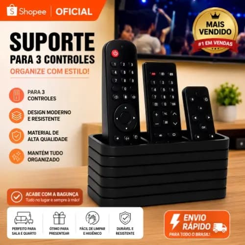 Porta Controle Remoto Organizador para TV, TV Box e Ar Condicionado | Suporte para 3 Controles