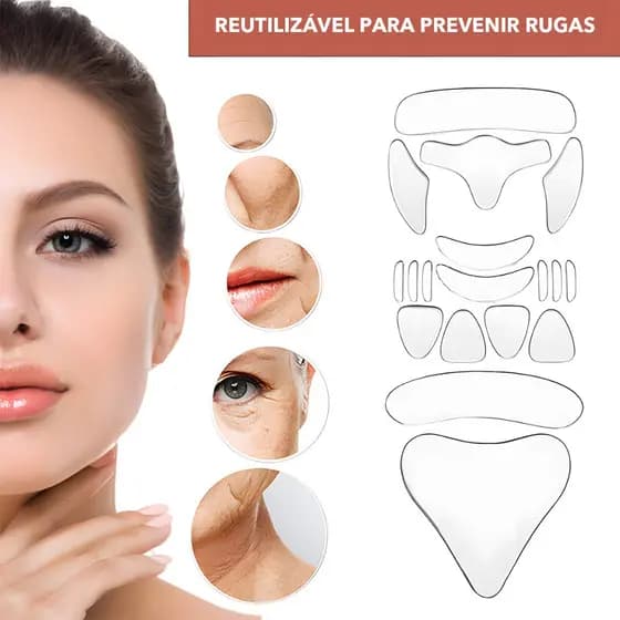 Kit com 16 Tiras Faciais de Silicone - Lifting Instantâneo, Adesivas e Invisíveis para Rugas e Linhas de Expressão