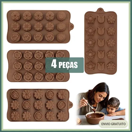 4 peças Molde de Silicone Bombom Doces Chocolate Sabonetes Resina Forma Silicone,Tulipa/Rosa/Tipo floral