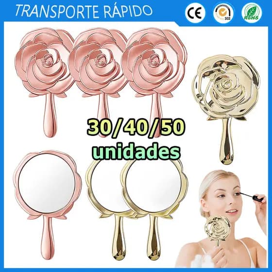 Kit 30/40/50 Espelho de maquiagem com padrão de rosa espelho de mão espelho de bolso espelho portátil de viagem