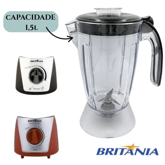 Copo Para Liquidificador Compatível Com Britania Eletronic Pro 2 Em 1 Tampa Preta Cristal