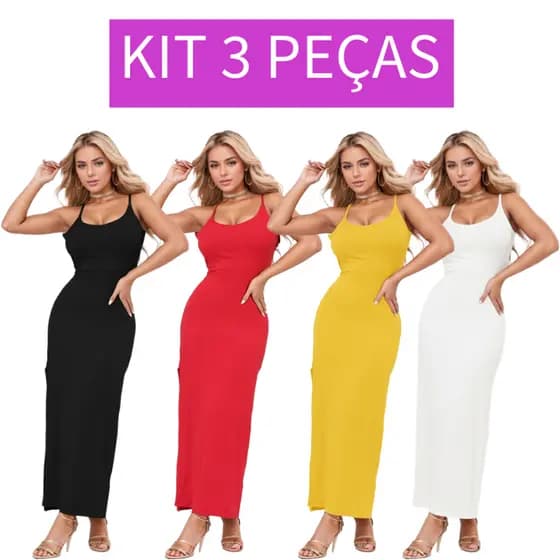 Kit 3 Vestidos Longos Costas Nuas