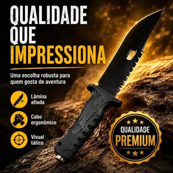 Faca Rambo Militar | Lâmina Serrilhada | Ideal para Sobrevivência, Caça e Pesca